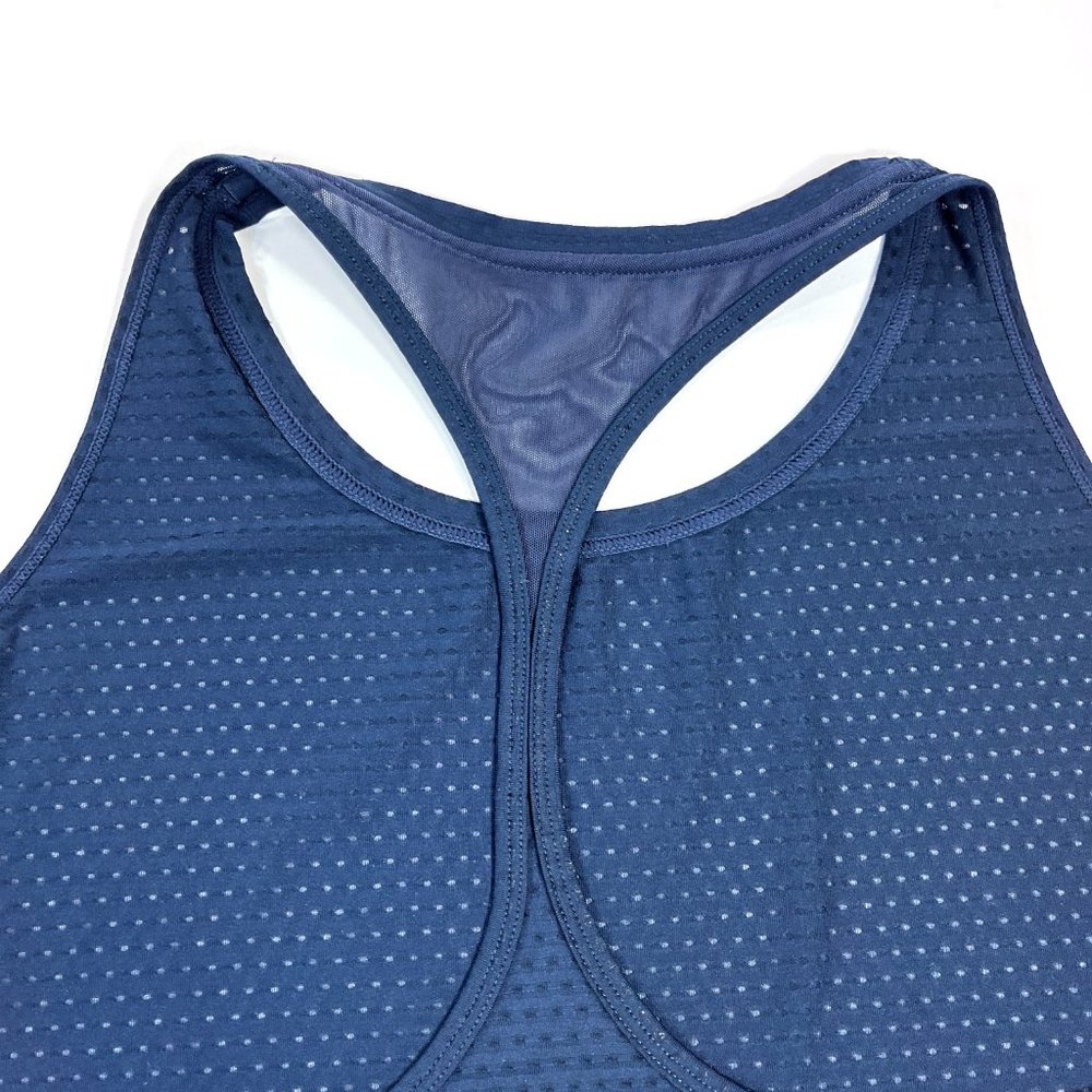Athleta Chi Mesh Dot Tank High Neck Racerback Women's Large Navy Blue Active Top - Picture 7 of 16